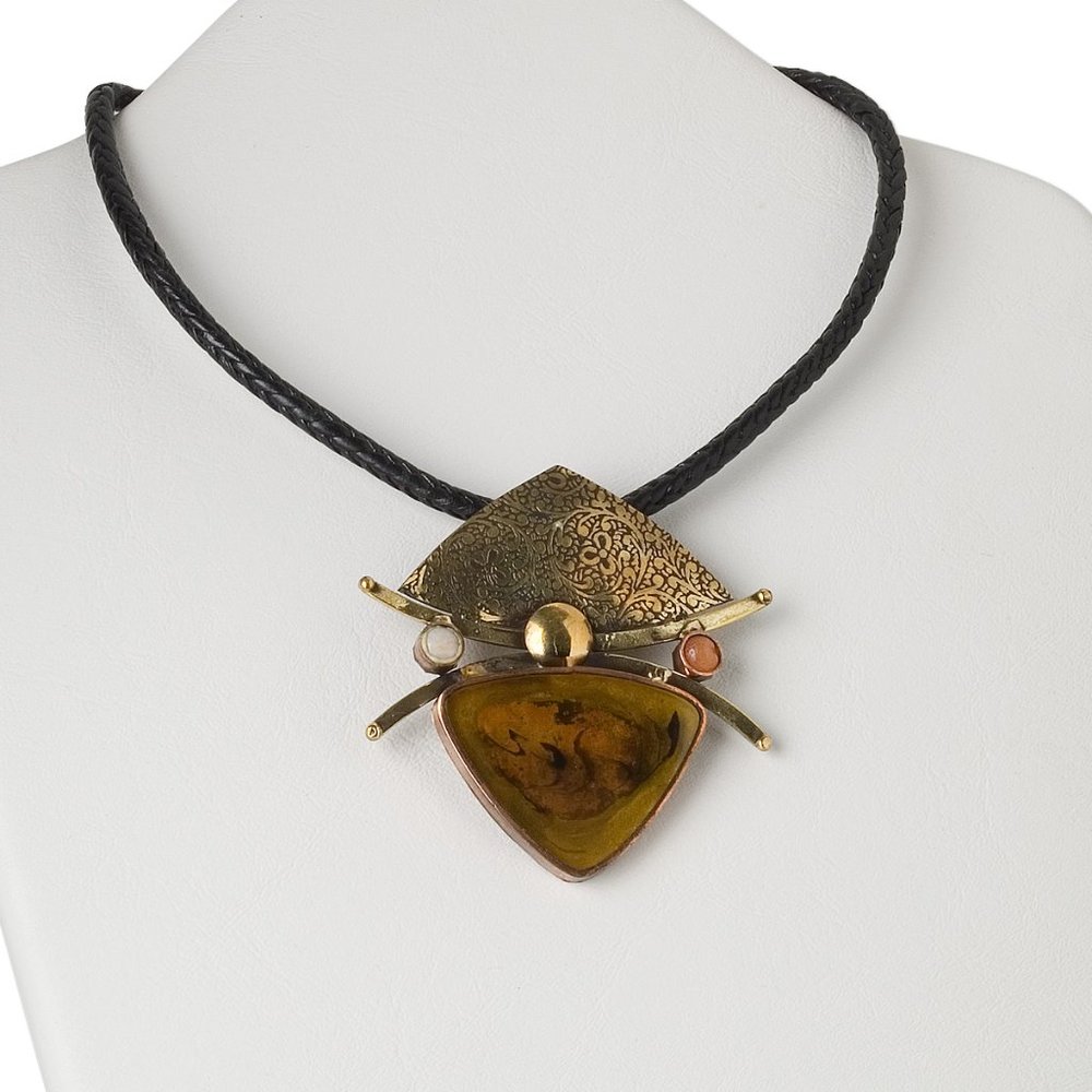 Necklace -Antiqued Brass & Agate Focal